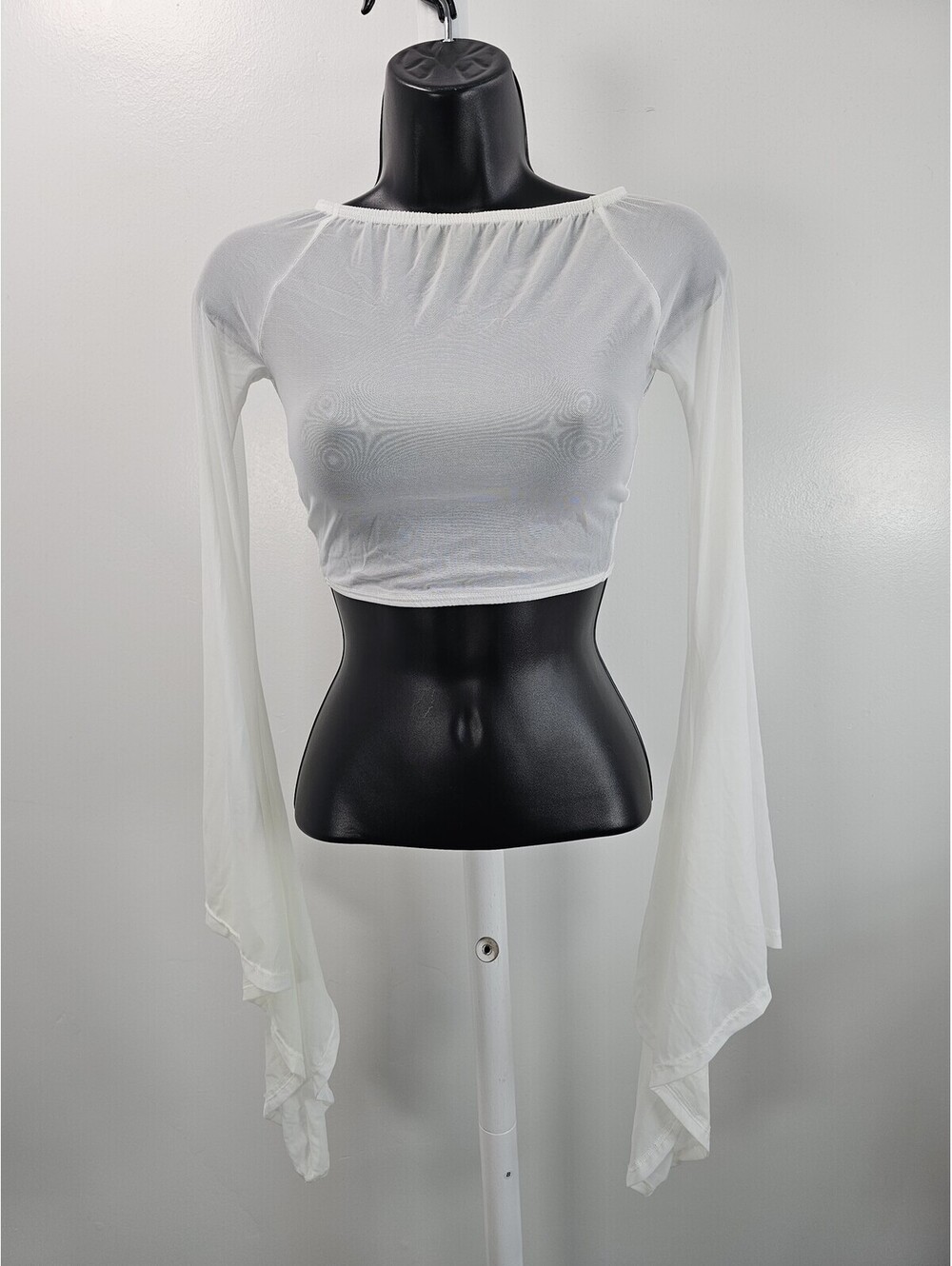 J. Valentine White Mesh Bell Sleeve Crop Top - Size Small